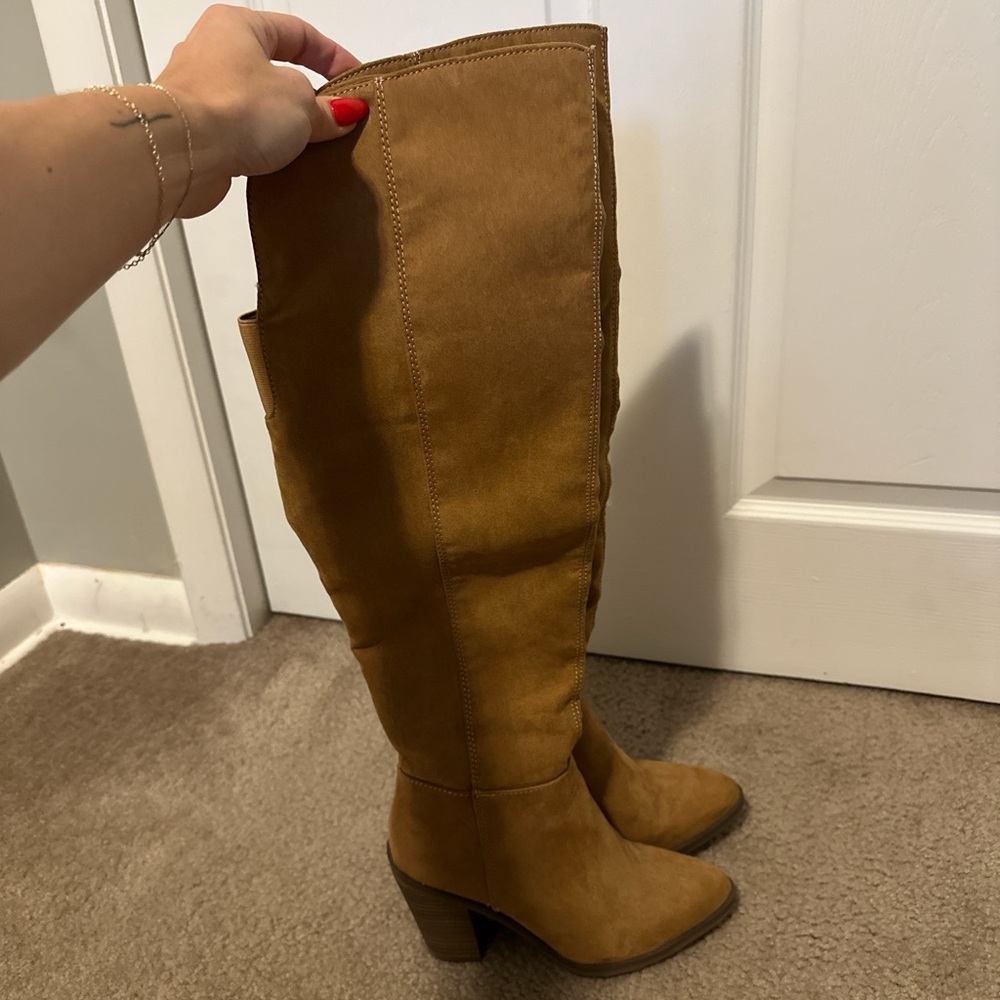 Tall Women's Tan Suede Knee-High Boots